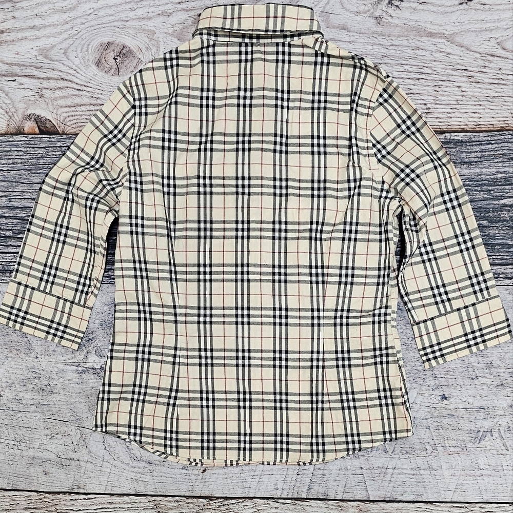 Burberry London Nova Check Plaid 3/4 Split Sleeve Button Up Shirt Size Small - Picture 10 of 12